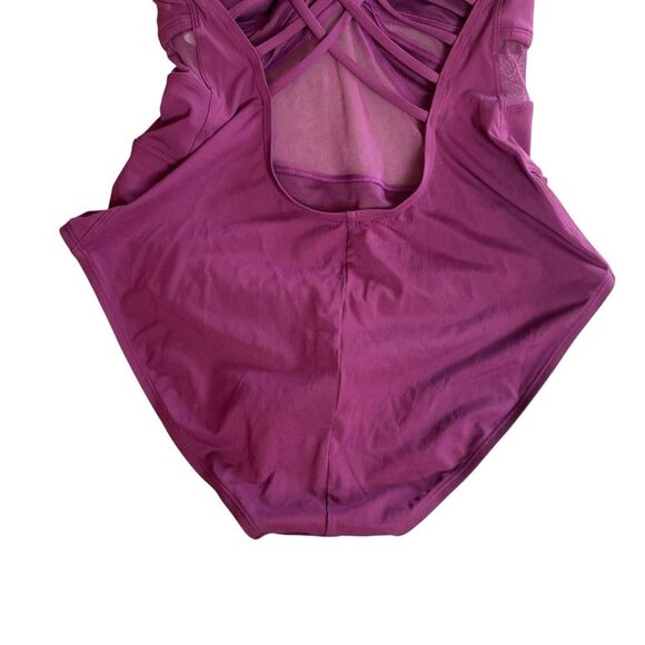 Bleu Rod Beattie V-Neck Mesh Strappy Cross-Back One Piece Purple Swimsuit Sz. 12 - Picture 8 of 12